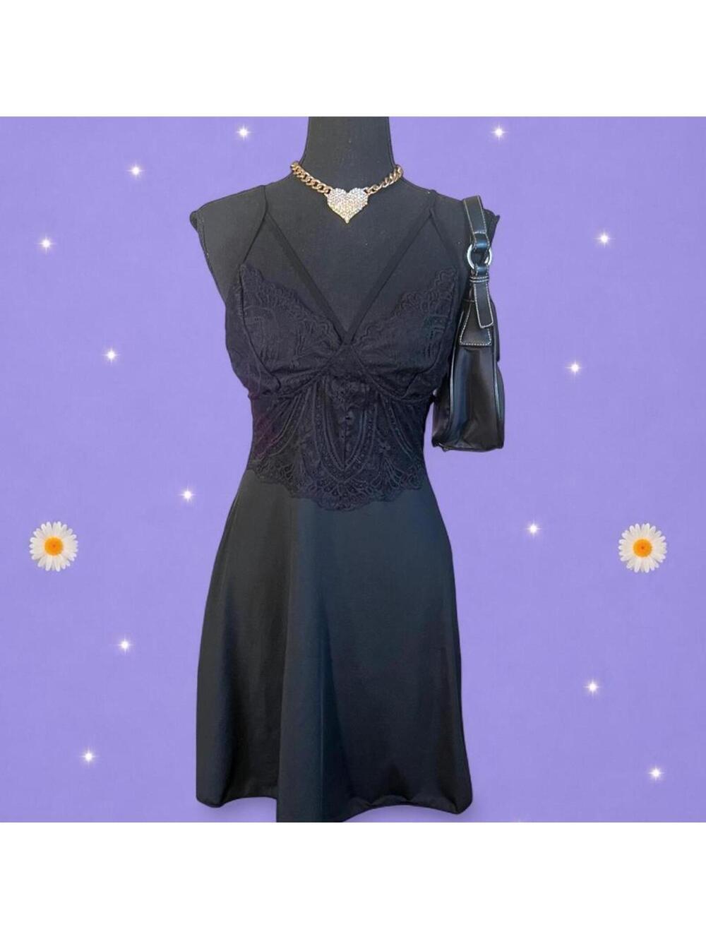 Coquette Fairycore Lace Bustier Slip Dress Mini Goth Y2K size small 🖤